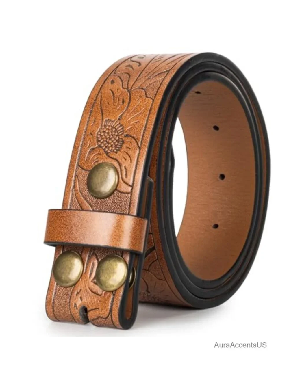 Vintage Western Belt Strap without Buckle Longhorn Bull Embossed Cowboy Belt